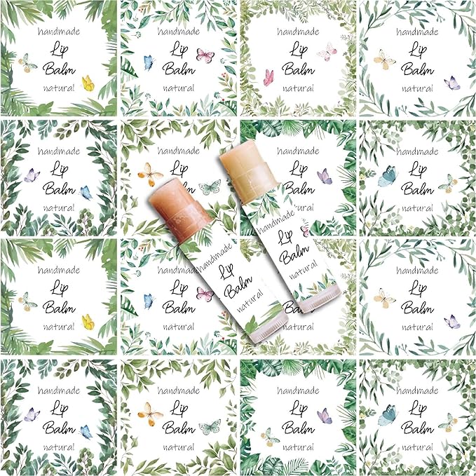 CRASPIRE 80Pcs 8 Styles Lip Balm Sticker Plant Butterfly Self-Adhesive Homemade Lip Balm Labels Vintage Square DIY Plant Label Stickers for Lip Balm Containers Cosmetics Lipsticks-Velvo Beauty