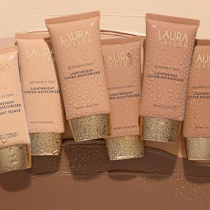 LAURA GELLER NEW YORK Quench-n-Tint Hydrating Foundation - Medium/Deep - Sheer to Light Buildable Coverage - Natural Glow Finish - Lightweight Formula with Hyaluronic Acid-Velvo Beauty