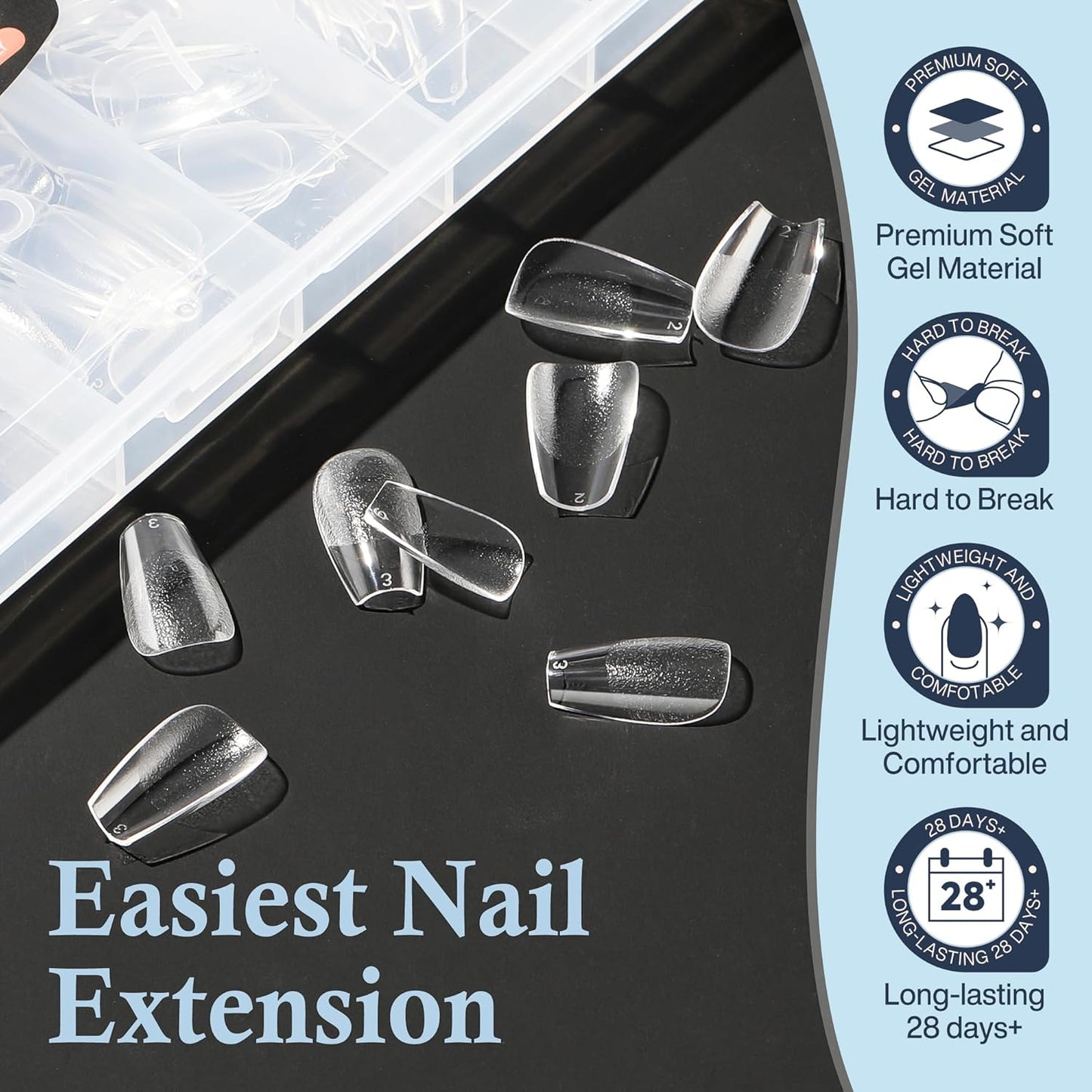 Coffin Press on Nails: 504pcs Pre-etched Short Nails Clear Coffin Gel Tips for Full Cover Fake Nails French Nail Extension Salon Home DIY 12 Sizes Gelly Tips-Velvo Beauty