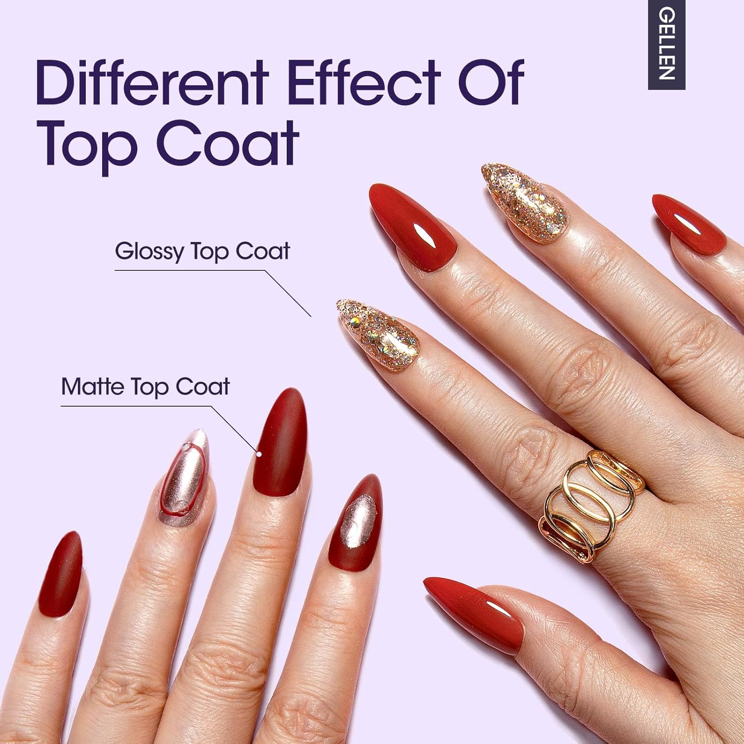 GELLEN 4Pcs Gel Top Coat and Base Coat with Nail Strengthener Set for Gel Nail Polish, 18ml Soak Off Nail Lamp Clear Nail Polish Set-Velvo Beauty