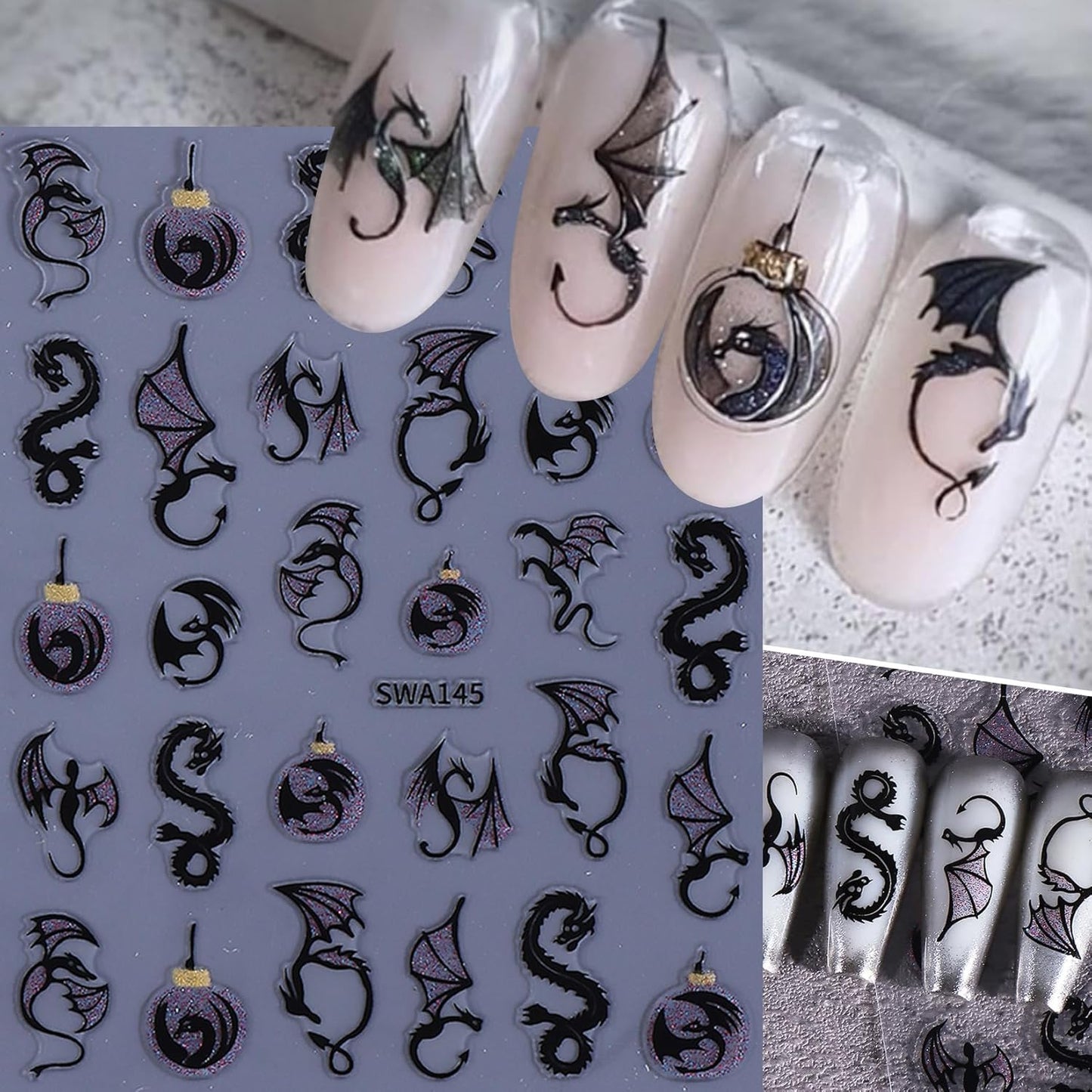 Halloween Nail Stickers Dragon Decals 12 Sheets Spooky Bat Ghost Stickers for Nails Art Metallic Glitter Spider Web Pumkin Blood Key Nail Designs Fall Holiday Supplies Manicure Decoration for Women-Velvo Beauty