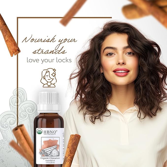 HBNO Organic Cinnamon Leaf Essential Oil - 1 oz (30ml) Travel Size - USDA Certified Organic Cinnamon Essential Oil, Perfect for Aromatherapy, Soap Making, DIY, Fragrances, Diffuser.-Velvo Beauty