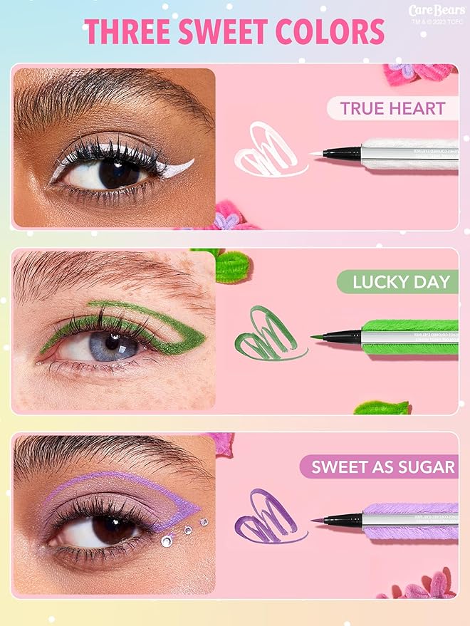 SHEGLAM X Care Bears Collection Set Vibrant Colored Eyeshadows Green White Purple Eyeliner Pink Blush Body Highlighter Liquid Lipstick Set Makeup Set-Velvo Beauty