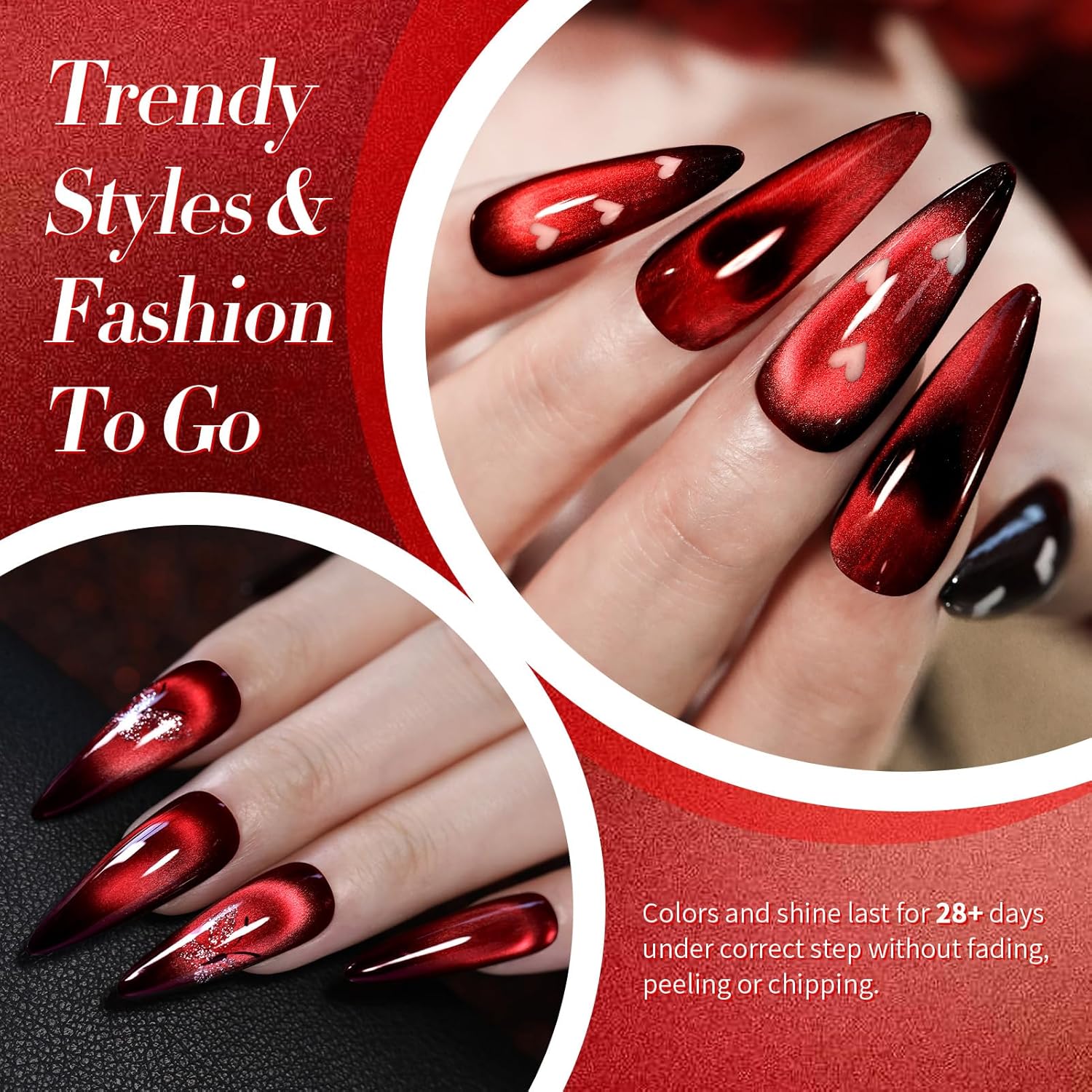 Born Pretty Red Cat Magnetic Gel Nail Polish, Black Red Glass Gel Polish Halloween Cat Magnetic Nail Polish Nail Art Manicure Salon DIY at Home 15ML-Velvo Beauty