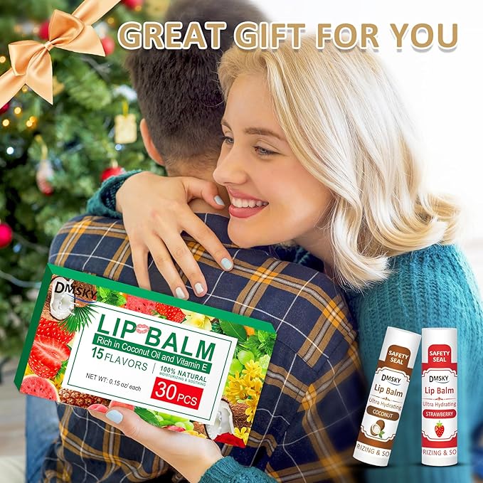 DMSKY 30 Pack Lip Balm, Natural Lip Balm Bulk with Vitamin E and Coconut Oil, Moisturizing Soothing Chapped Lips-15 Flavors-Velvo Beauty