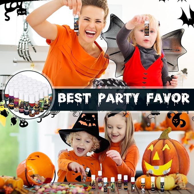Dunzy 50 Pcs Halloween Lip Balm Bulk Spooky Lip Balm Gifts Bulk Vintage Halloween Wedding Favors Halloween Stuffers for Adults Halloween Party Supplies for Baby Shower, 10 Style, 5 Fruit Flavors-Velvo Beauty