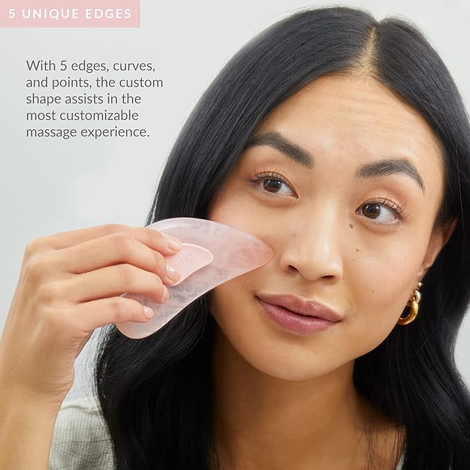 PMD Beauty Gua Sha Facial Tools - Massaging, Sculpting and Depuffing Guasha Tool for Face with Rose Quartz and Silicone Grip - Reduce Tension & Inflammation-Velvo Beauty
