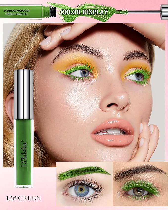 Tinted Eyebrow Gel Mascara- 1Pcs Long Lasting Waterproof Green Tinting Eye Brow Glue Colored Mascara, Dark Green Brow Filler Curling rimel de pestañas,Mother‘s Day Makeup Gift for Women Girl-#12-Velvo Beauty