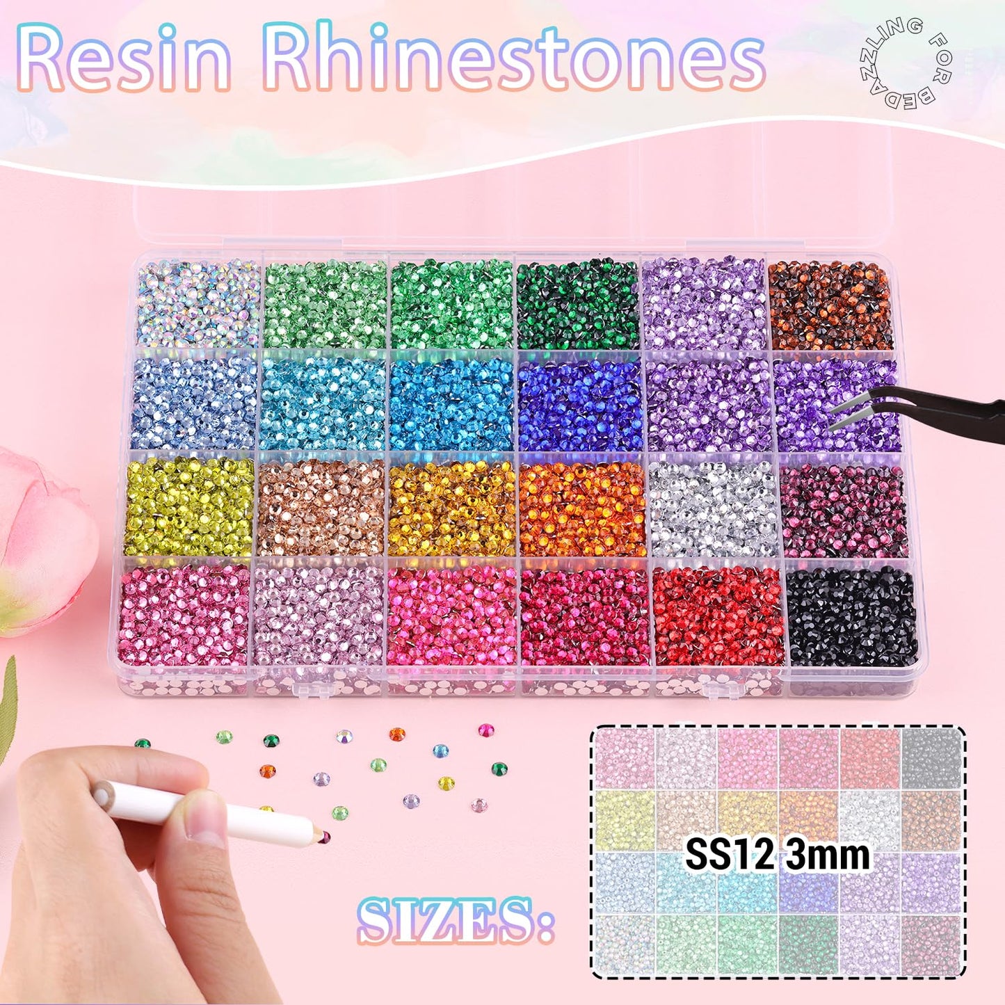 24000Pcs Resin Rhinestones for Bedazzling with 3Pcs B7000 Jewelry Glue, Multicolor 3mm Flatback Gems Rhinestones for Crafting, Clothing Tumblers Mugs Shoes Fabric Decor Nail Art-Velvo Beauty