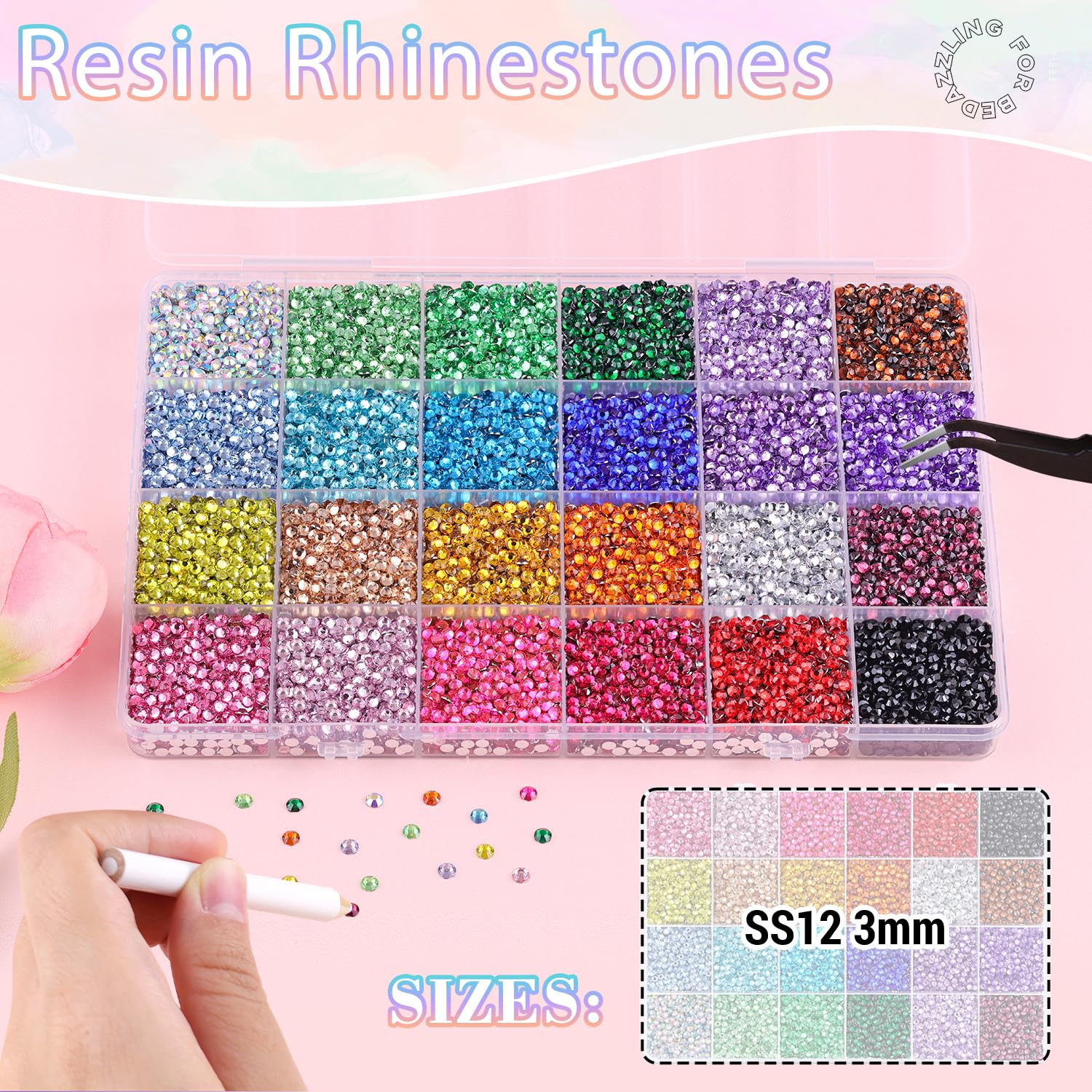 24000Pcs Resin Rhinestones for Bedazzling with 3Pcs B7000 Jewelry Glue, Multicolor 3mm Flatback Gems Rhinestones for Crafting, Clothing Tumblers Mugs Shoes Fabric Decor Nail Art-Velvo Beauty