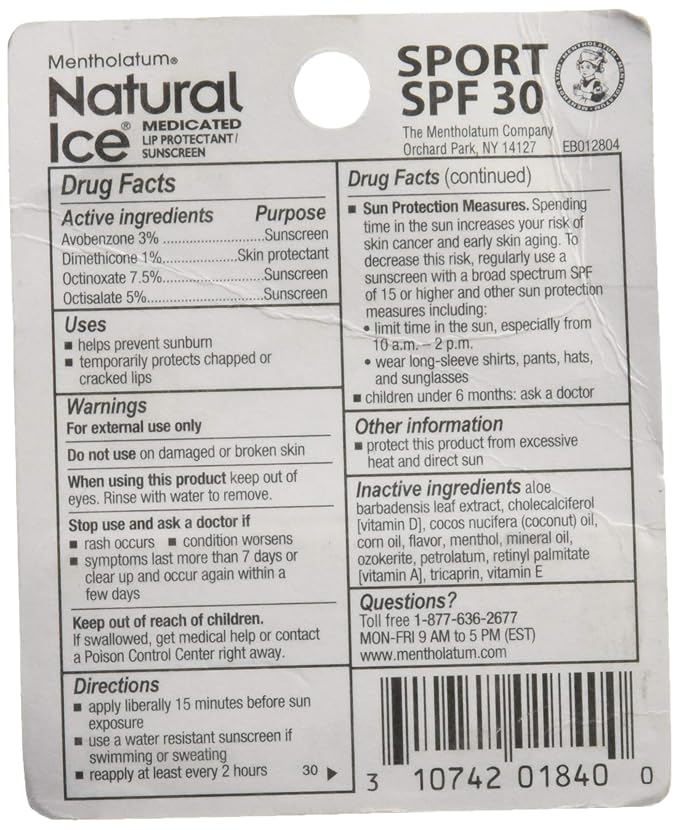 Natural Ice Mentholatum Sport Medicated Lip Protectant With Spf 30 Sunscreen, 0.15 Ounce-Velvo Beauty
