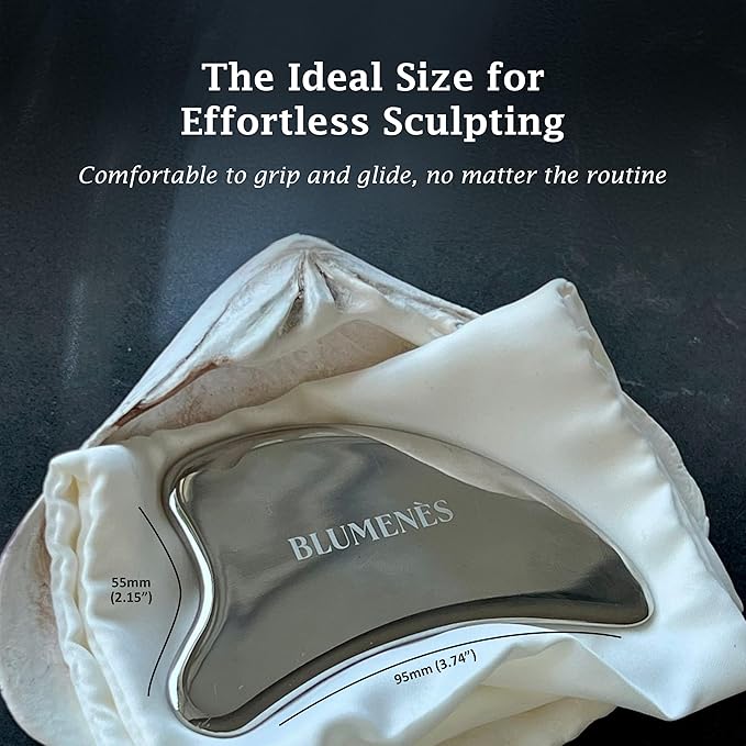 Blumenes - Traditional Gua Sha Tool - Stainless Steel Massage Tool for Face & Body - Cold & Heat Retention for Relaxing Spa Experience - Durable Stainless Gua Sha for Enhanced Skincare Routine-Velvo Beauty