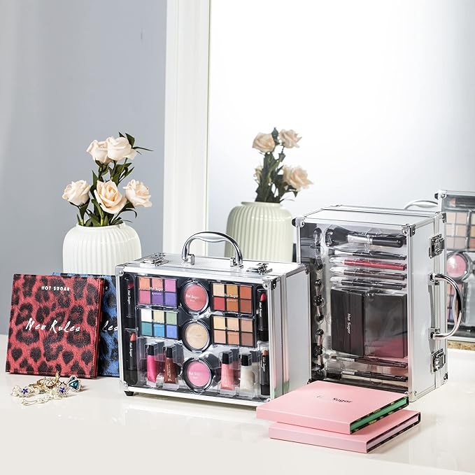 Hot Sugar Makeup Set for Teen Girls Ages 10-12, All in One Beginner Makeup Kit for Women, Cosmetics Gift Set for Birthday Christmas (Clear02)-Velvo Beauty