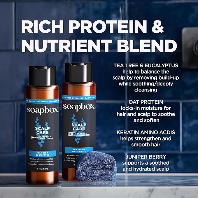 Soapbox Men's Scalp Care 2 in 1 Shampoo and Conditioner For Men, Natural Mens Shampoo and Conditioner, Tea Tree & Eucalyptus, 16oz-Velvo Beauty