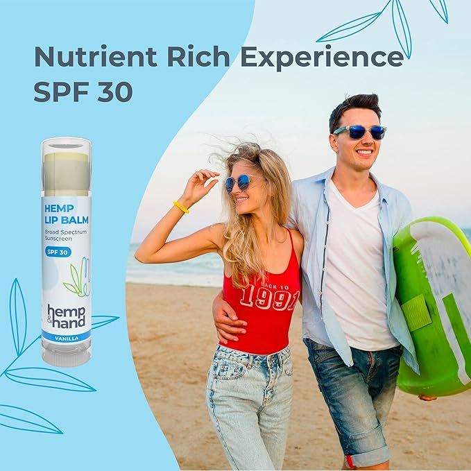 Organic Vanilla Hemp Lip Balm with Beeswax, Coconut Oil and Vitamin E - SPF 30 - by Hemp and Hand (1 Count (Pack of 4))-Velvo Beauty