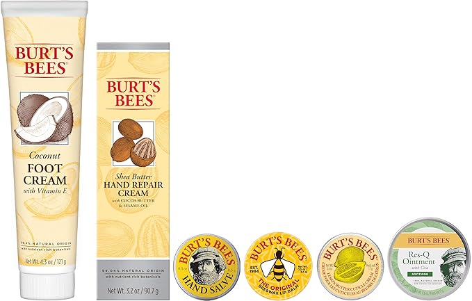 Burt's Bees Back to School Gifts Ideas, 6 Dorm Body Care College Dorm Products, Classics Set -Original Beeswax Lip Balm, Cuticle Cream, Hand Salve, Res-Q Ointment, Hand Repair Cream & Foot Cream-Velvo Beauty