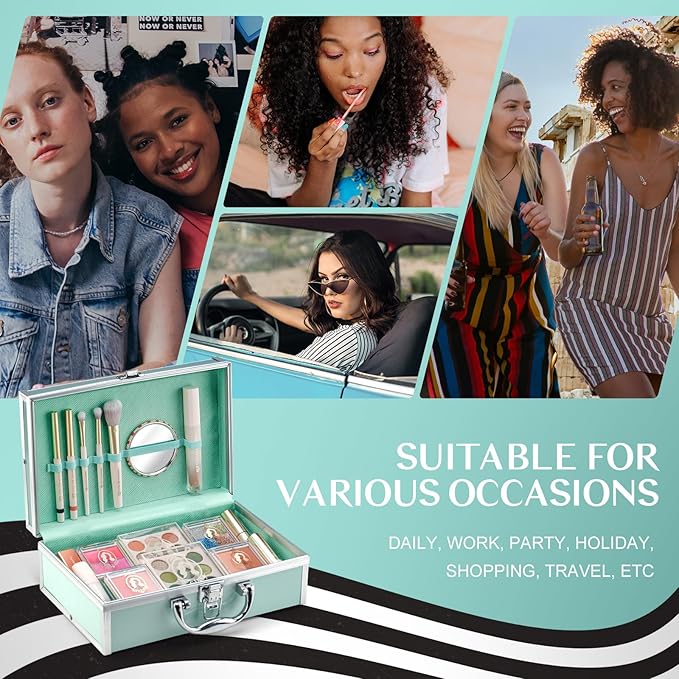 All In One Makeup Kit For Girls, Beginner Makeup Kit For Teens Makeup Kit For Little Girls Full Set Make Up Kit For Women Cosmetic Set 18 Color Eyeshadow Eyeliner Lipgloss Blush Mirror - Green-Velvo Beauty