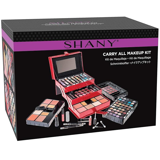 SHANY All In One Makeup Kit (Eyeshadow, Blushes, Face Powder, Lipstick, Eye liners, Makeup Pencils and Makeup Mirror - Makeup Set With Reusable Makeup Storage Box - Red-Velvo Beauty