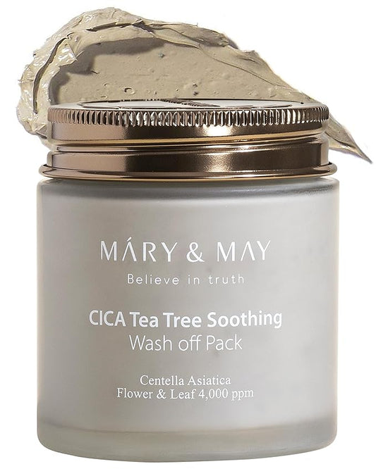 Mary&May Vegan Cica Tea Tree Soothing Wash Off Pack - Natural Centella Clay Mask for Sensitive Skin, Relieves Irritation, Cleanses Pores, and Hydrates, 4.23oz.-Velvo Beauty