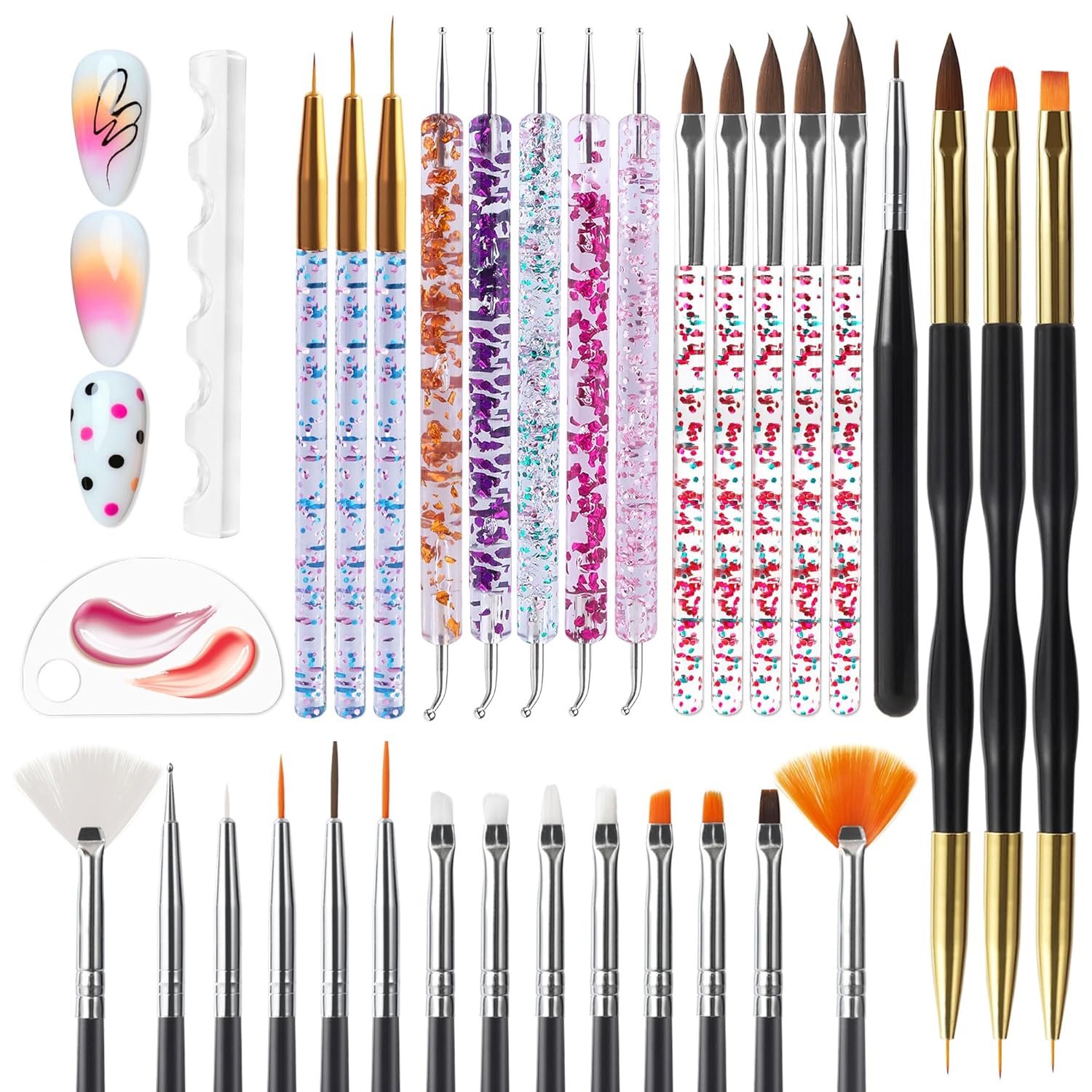 Artdone Nail Dotting Tools 32PCS Double-ended Nail Art Brushes Kit Nail Art Gel Polish Liner Brushes Design Pen For Nail Drawing And Nail Paint Brushes Small Detail Brushes-Velvo Beauty