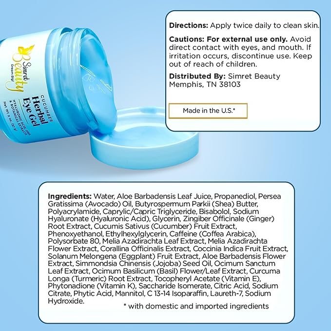 Eye Cream for Dark Circles, Anti-Aging Herbal Eye Gel with Hyaluronic Acid, Caffeine, Coffee, and Shea - Best for Puffiness, Wrinkles, and Fine Lines-Velvo Beauty