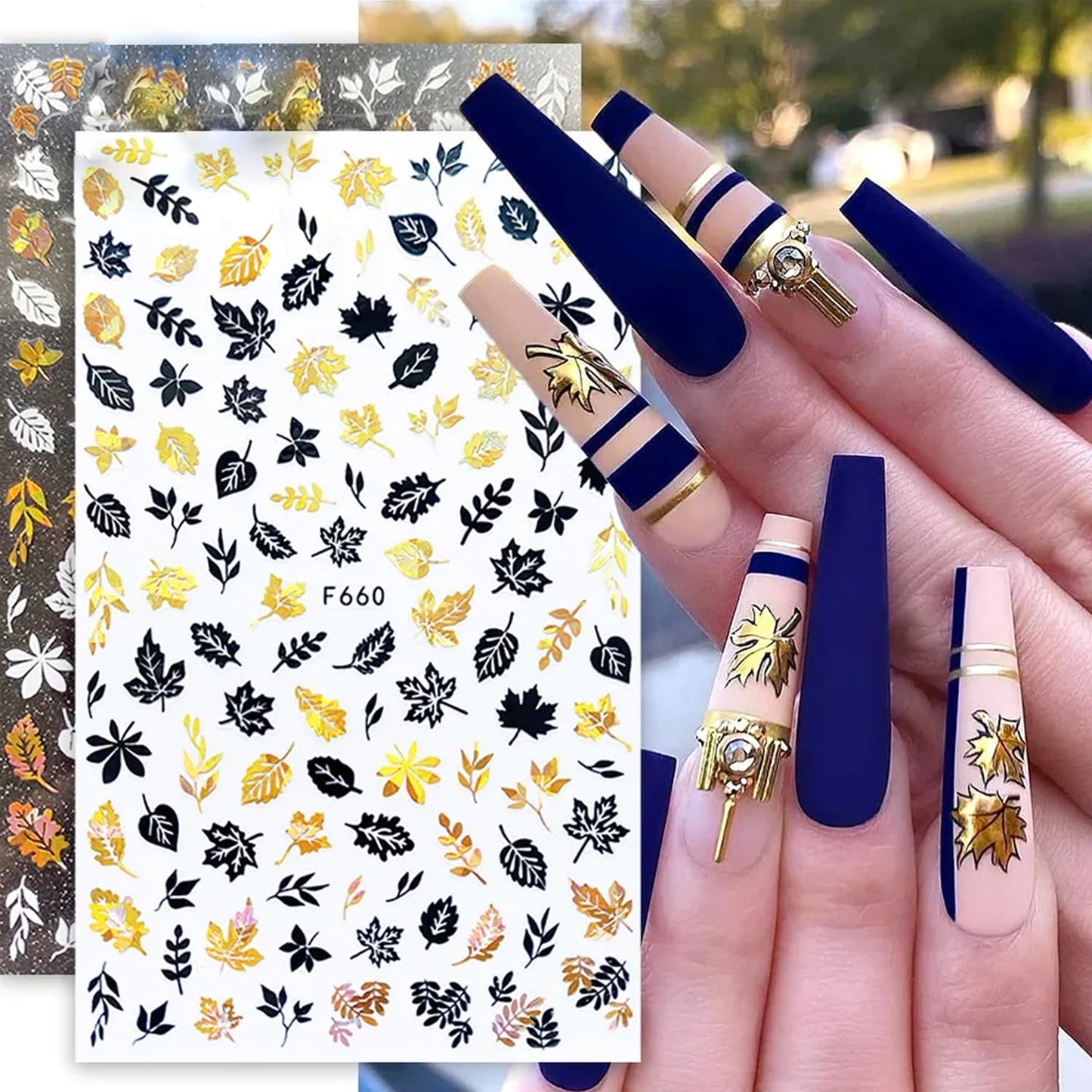 8 Sheets Fall Leaves Nail Art Stickers Gold Maple Leaf Self-Adhesive Nail Decals 3D Stickers Foil Autumn Maple Nail Designs Laser Shiny Manicure Tip Fall Nail Decorations for Thanksgiving Day Supplies-Velvo Beauty