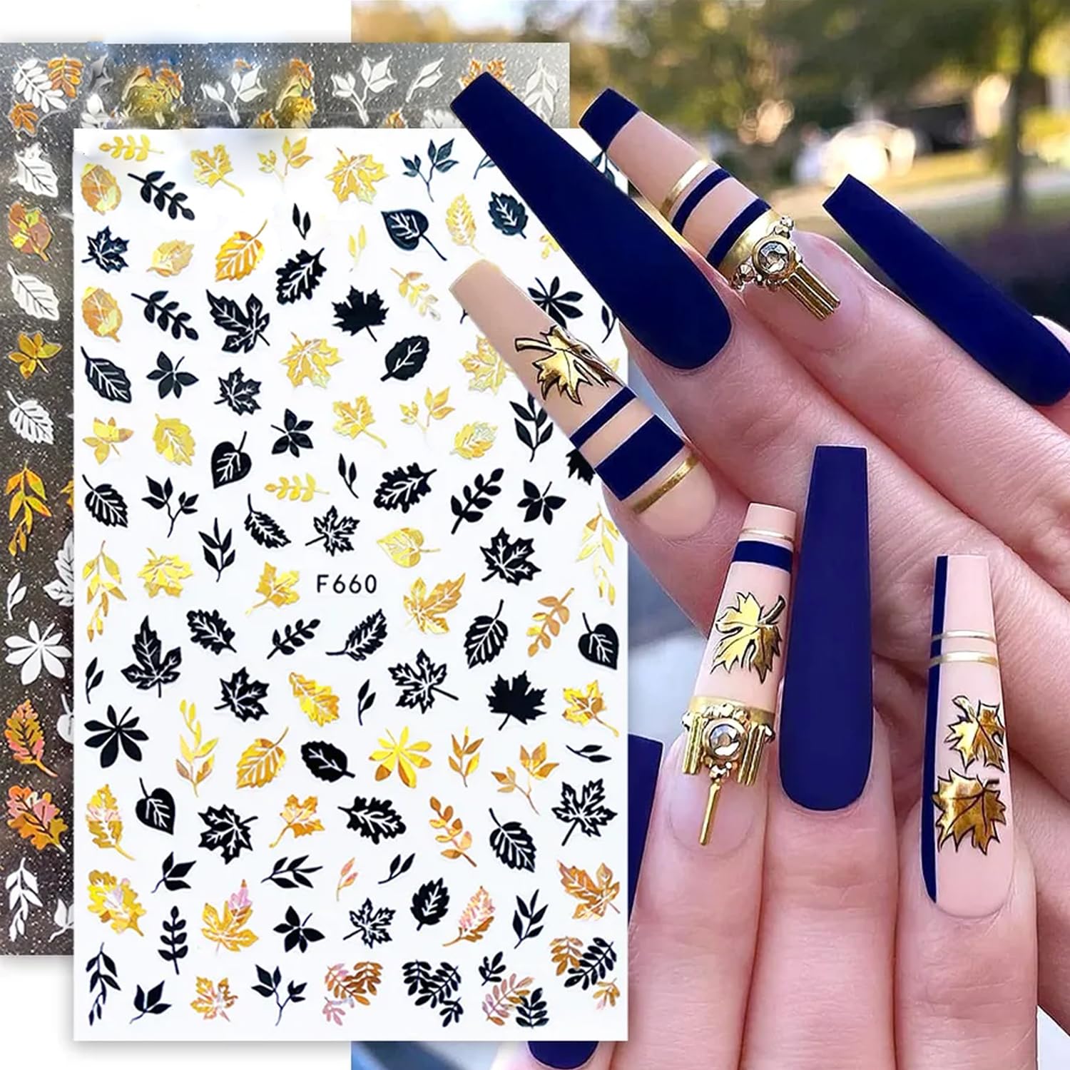 8 Sheets Fall Leaves Nail Art Stickers Gold Maple Leaf Self-Adhesive Nail Decals 3D Stickers Foil Autumn Maple Nail Designs Laser Shiny Manicure Tip Fall Nail Decorations for Thanksgiving Day Supplies-Velvo Beauty