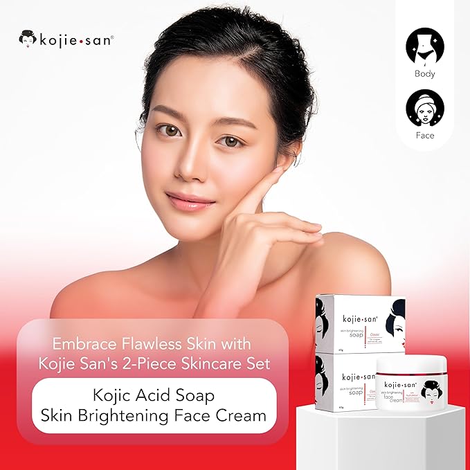 Kojie San Skincare Bundle - Facial Brightening Set with 2 Bars of Kojic Acid Soap, Face Cream & Exfoliating Face Brush-Velvo Beauty