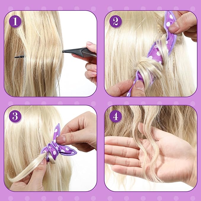 Bememo 40 Pieces Soft Curlers Hair Rollers Pillow Rollers for Hair Satin Sponge Curlers to Sleep in Overnight Heatless No Heat for Long Short Foam Rag Large Styling Tools(Purple)-Velvo Beauty