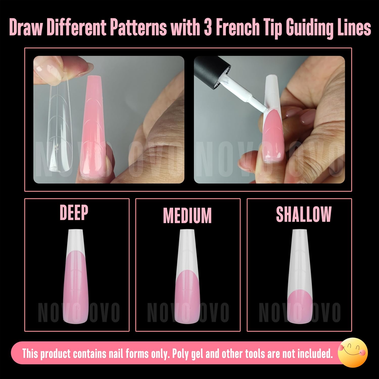 Tapered Square (Natural not Sculpted) Nail Dual Forms for Poly Gel Extension with Guiding Line Inside, XL XXL Reusable Full Cover Acrylic Builder Hard Gel Polygel Molds x 15 sizes 150 Pcs-Velvo Beauty