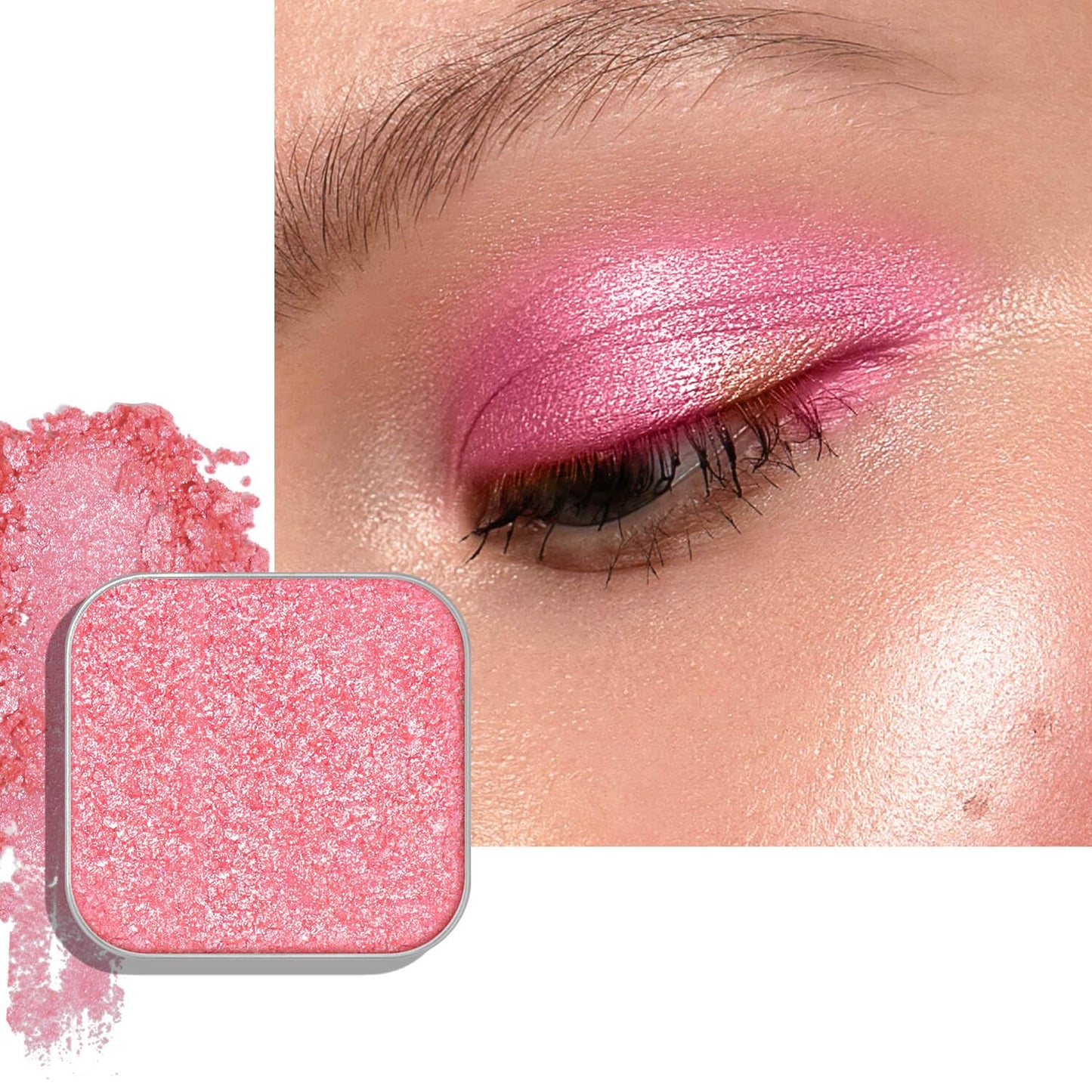 Chameleon Single Eyeshadow – Soft Gold-Pink, Pressed Powder,Square Pan, Fits Magnetic Palettes, High Pigment, Smudge-Proof, Smooth Blend, All-Day Wear (Sunpetal)-Velvo Beauty