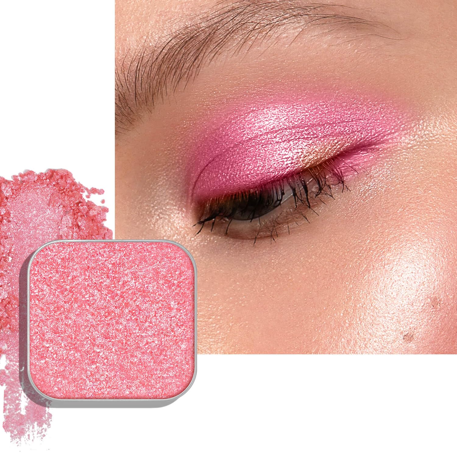 Chameleon Single Eyeshadow – Soft Gold-Pink, Pressed Powder,Square Pan, Fits Magnetic Palettes, High Pigment, Smudge-Proof, Smooth Blend, All-Day Wear (Sunpetal)-Velvo Beauty