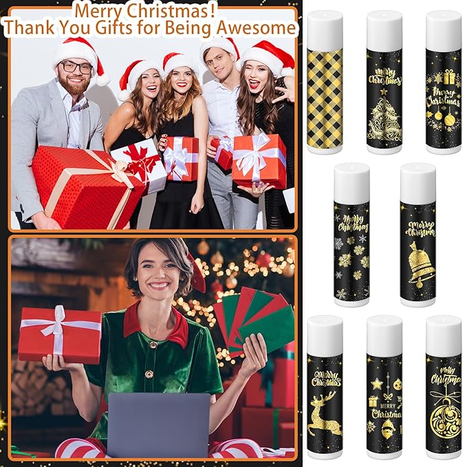 48 Pcs Lip Balm Bulk Gift Christmas Black Gold Lip Balms Christmas Lips Care Products, Lip Moisturizer Treatment for Christmas Stocking Stuffers, Appreciation Gifts for Women Girls Employee-Velvo Beauty