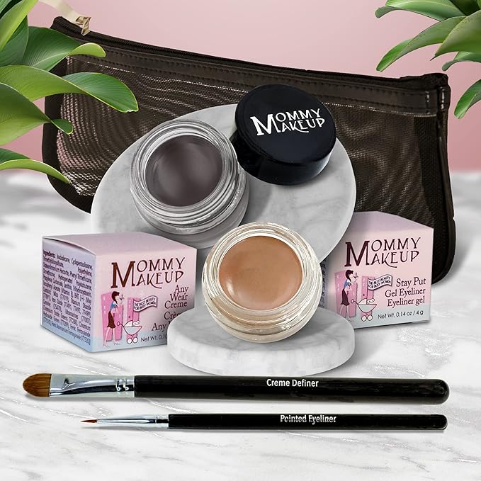 The Everlasting Eye 5 Piece Waterproof Makeup Set. Gel Eyeliner, Creme Eyeshadow, 2 brushes and Mesh Bag. Paraben-free, Talc-free, Cruelty-free. Misty Mocha/Chocolate Kiss 1802-Velvo Beauty