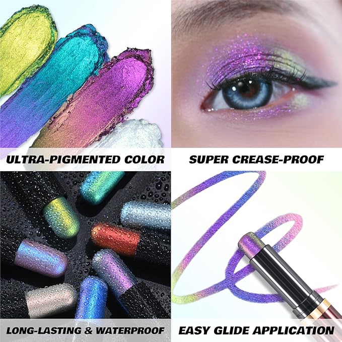 CHARMACY Duochrome Long Stay Eyeshadow Stick, Creamy Eye Shadow Stick, Multicolor-Shifting Glitter Eyeshadow, Waterproof & Smudge-Proof, High Pigmented, Built-in Smudger #04-Velvo Beauty