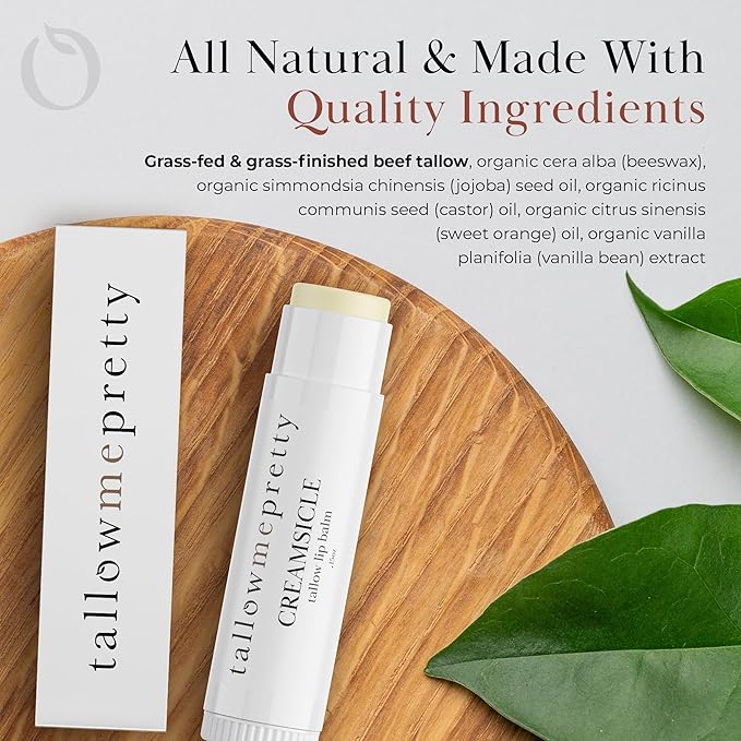 Creamsicle Lip Balm, Luxuriously Soothing & Protective Tallow Lip Balm w/Nutrient-Rich Tallow, Vanilla Bean, Sweet Orange Essential Oil & More, Non-Toxic Lip Care, USA Made, .15 Oz.-Velvo Beauty
