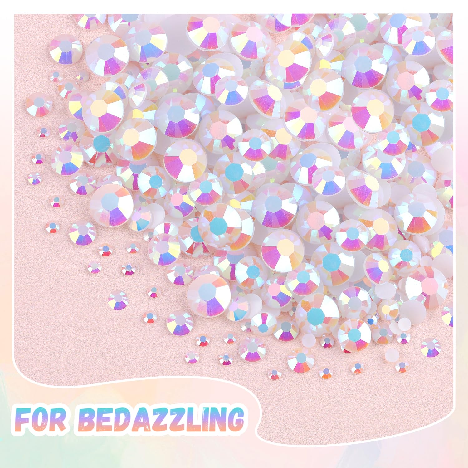 25000Pcs Resin Jelly Rhinestones with Tweezers for Crafting, 2-6mm Mixed Sizes (White AB) Non Hotfix Flatback Gems, Bedazzling Crystal for DIY Crafts Clothing Tumblers Mugs Shoes Decor Nail Art-Velvo Beauty