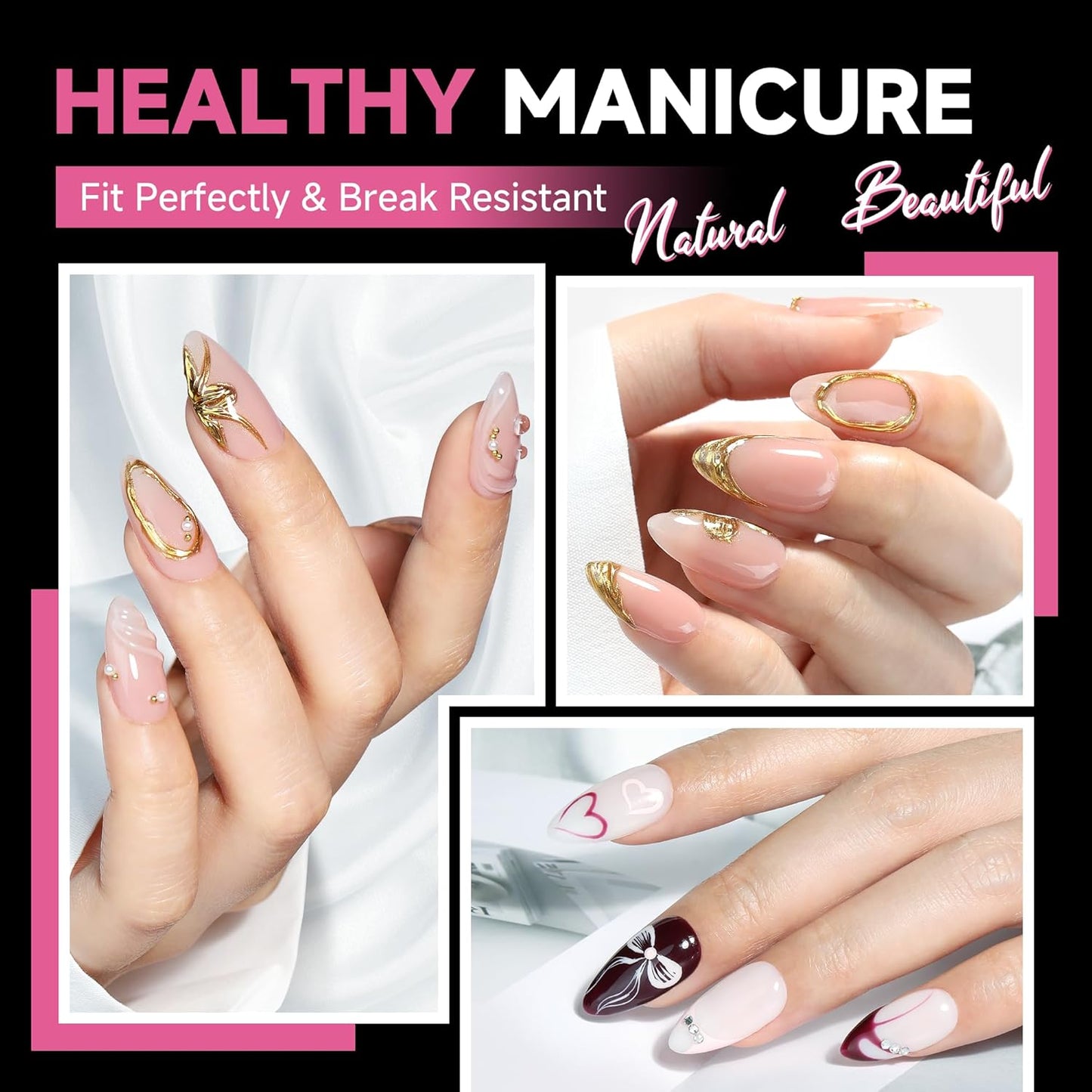 UNA GELLA Medium Almond Nail Tips, 312pcs Almond Gel Nails Tips Shape Pre Etched Full Cover Clear Fake Acrylic Pointed Press On Nails No C Curve for Nail Extension Art DIY Salon 12 Sizes-Velvo Beauty