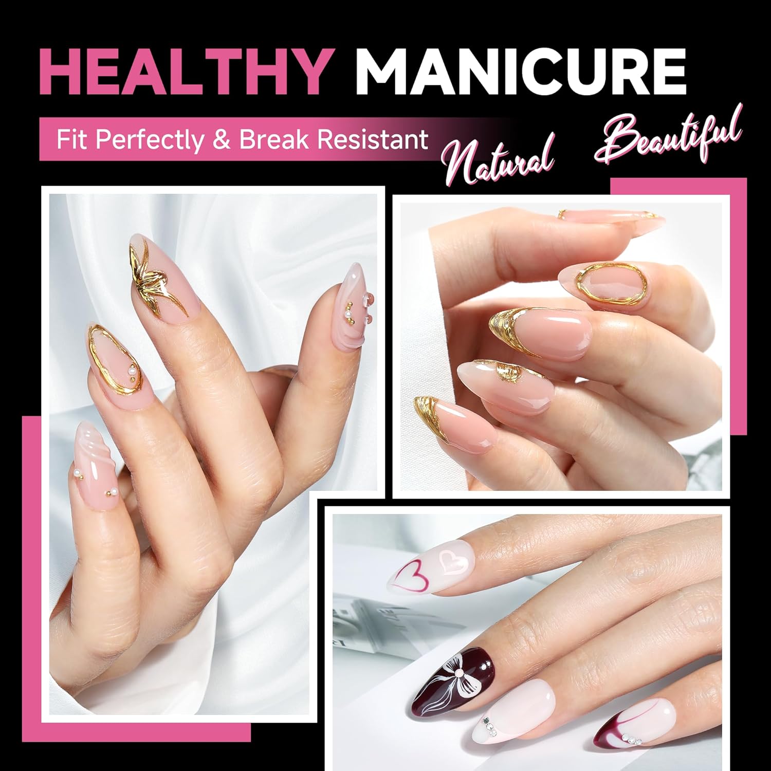 UNA GELLA 504Pcs Medium Pointed Almond Nail Tips, Pre-shape Almond Gel Nail Tips Half Matte Full Cover Acrylic Clear Press on Fake Nails Tips for Nail Extension Nail Art DIY Salon 12 Sizes-Velvo Beauty