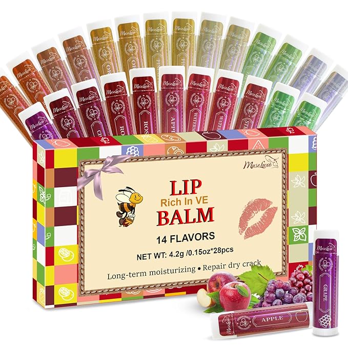28 Pack Lip Balm,Natural Lip Balm Bulk with Vitamin E and Coconut Oil,14 Flavored Lip Balm Set, Lip Care Product, Moisturizing & Soothing Chapped Lips,Bulk Gifts for Women Party Favors-Velvo Beauty