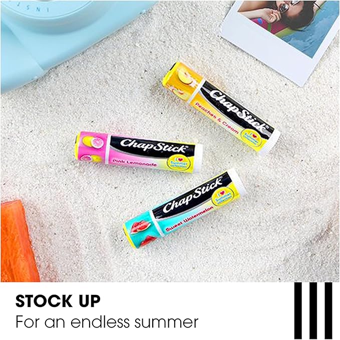 ChapStick I Love Summer Collection Pink Lemonade, Peaches and Cream, and Sweet Watermelon Lip Balm Tubes Variety Pack, Lip Balm Variety Pack - 0.15 Oz Each (Pack of 3)-Velvo Beauty