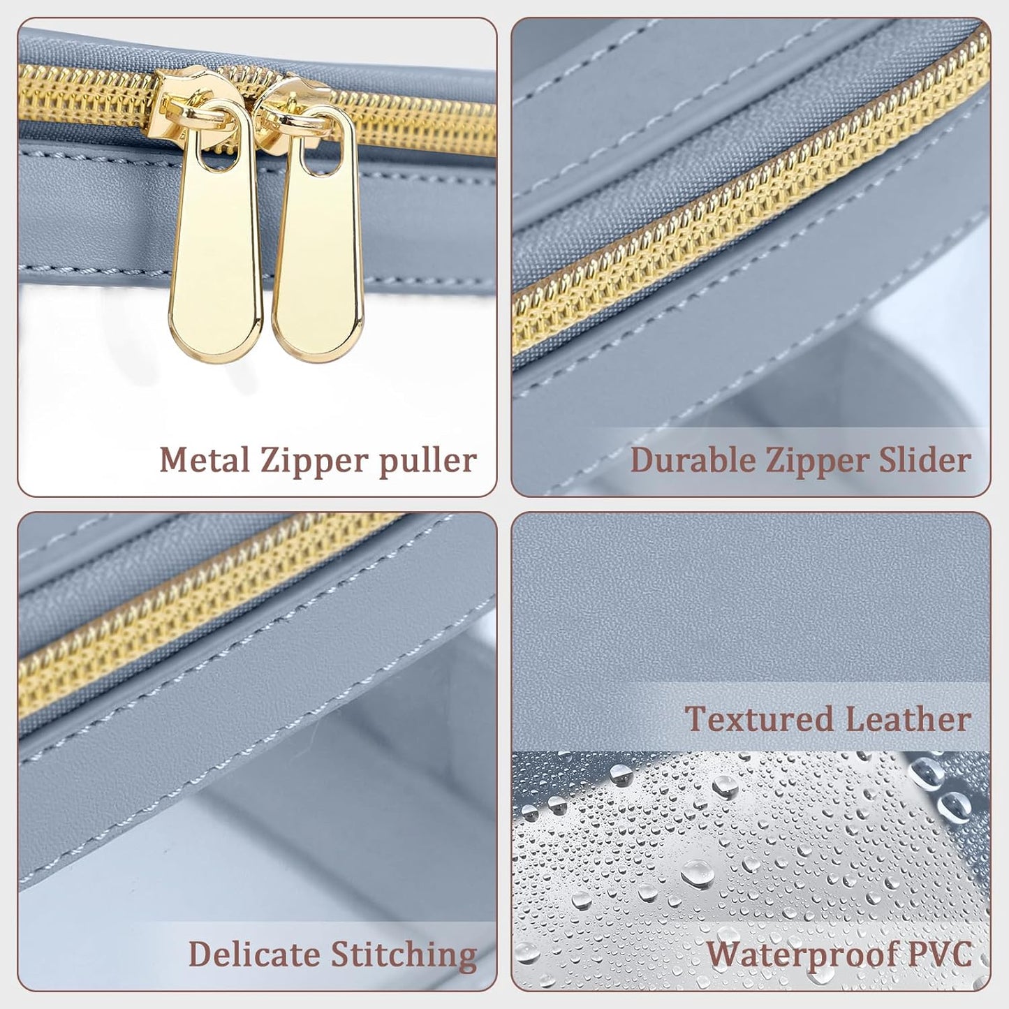 Clear Travel Makeup Brush Holder, Leather Makeup Brush Toiletry Bag, Portable Cosmetic Brush Case, Transparent Waterproof Makeup Brush Storage Bag, Blue-Velvo Beauty