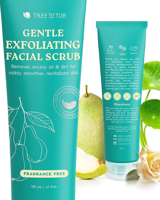 Tree To Tub Exfoliating Face Wash - Gentle Facial Exfoliator & Face Scrub w/Salicylic Acid for Glowing Skin - Non-Irritating Exfoliant to Remove Buildup & Refine Texture - For All Skin Types-Velvo Beauty