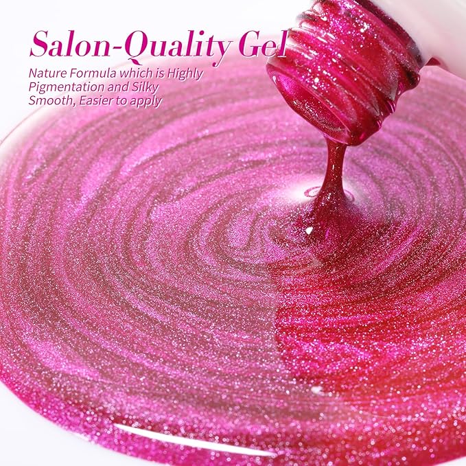 Born Pretty Gel Nail Polish Pink Series,Jelly Transparent Gel Polish, Cat Magnetic Eye,Holographic Glitter Hot Pink Nude Gel Polish for Salon Manicure and Nail Art DIY at Home 6 Colors-Velvo Beauty