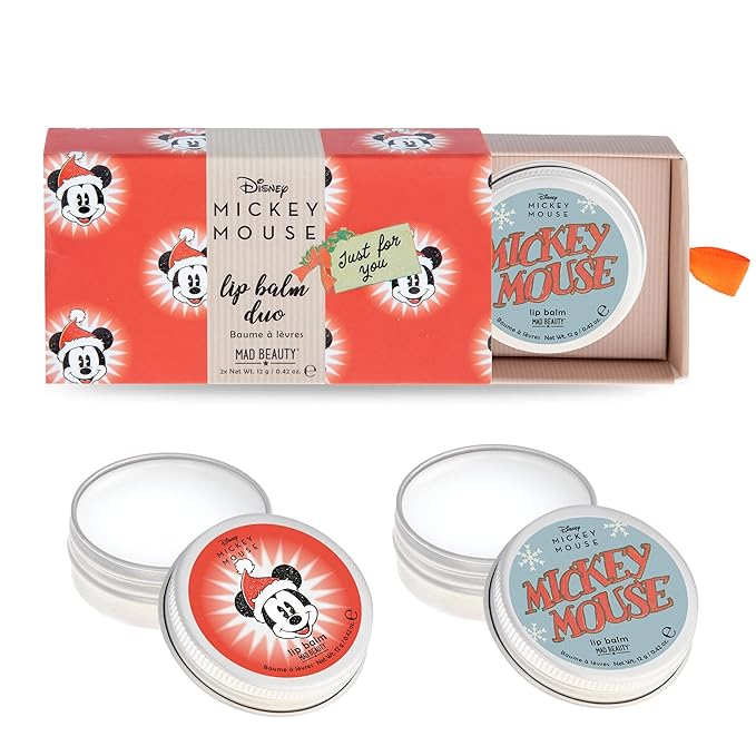 MAD BEAUTY Disney Mickey Mouse Lip Balm Duo, Frosted Berries & Vanilla Scented, 2-Pack, Gift Wrapped, Christmas, Holidays, Moisturizing-Velvo Beauty