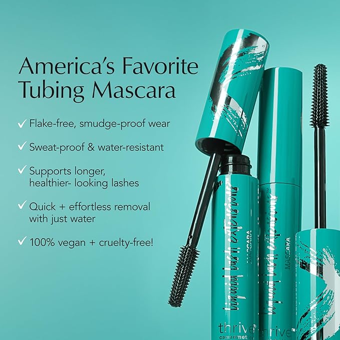 Thrive Causemetics Liquid Lash Extensions Mascara, Tubing Thrive Mascara Lengthening, Volumizing & Curling, Smudge Proof, Washable, No Clumping or Flaking, Vegan & Cruelty Free, Nola (Deep Blue)-Velvo Beauty