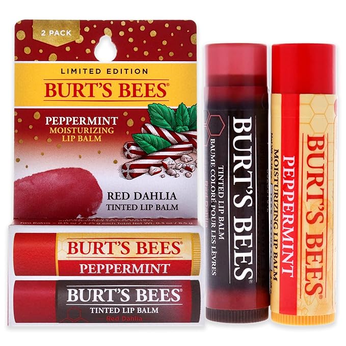 Burts Bees Burts Bees Lip Balm Kit Unisex Lip Balm Peppermint, Red Dahlia Tinted, 0.15 Ounce (Pack of 2)-Velvo Beauty