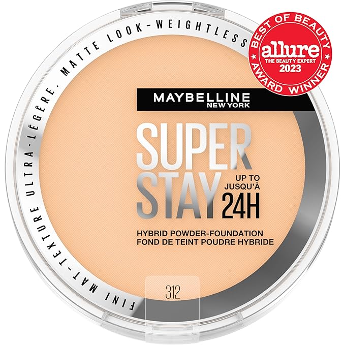 Maybelline Super Stay Up to 24HR Hybrid Powder-Foundation, Medium-to-Full Coverage Makeup, Matte Finish, 312, 1 Count-Velvo Beauty