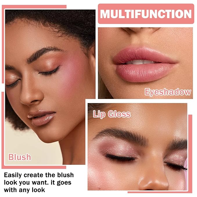 Cream Blush Stick with Sponge 3 in 1 Multi-Use Blush Makeup Stick Long Lasting Waterproof Natural Matte Cream Blush Stick for Cheeks, Lips and Eyes - Rose Red-Velvo Beauty