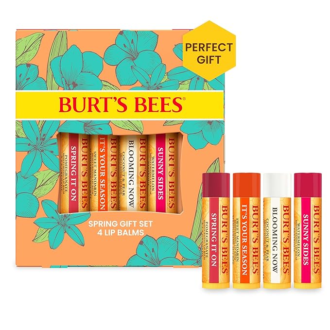 Burt's Bees Lip Balm Easter Basket Stuffers - Just Picked Gifts Set with Pomegranate, Watermelon, Sweet Mandarin, Coconut and Pear Natural Lip Treatment Tubes, 4, 0.15 oz.-Velvo Beauty